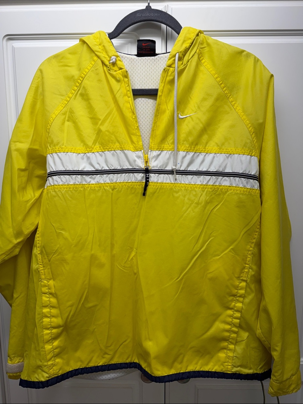 Nike Yellow and White Hooded Half-Zip Jacket with Black Trim